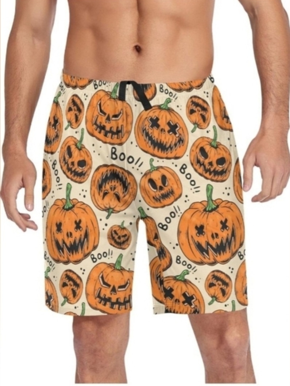 Men's Orange Pumpkin Print Swim Shorts